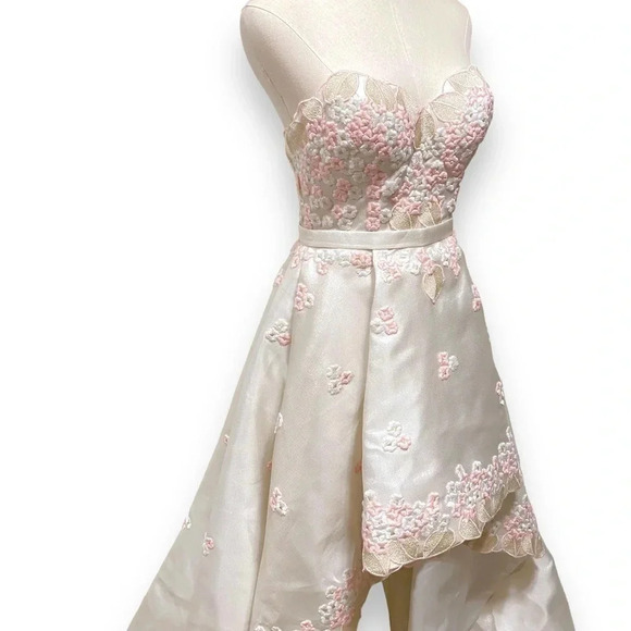 Zoey Grey Floral Appliqué Pink Cream Cherry Blossom Strapless Wedding Gown 6 - Picture 2 of 13